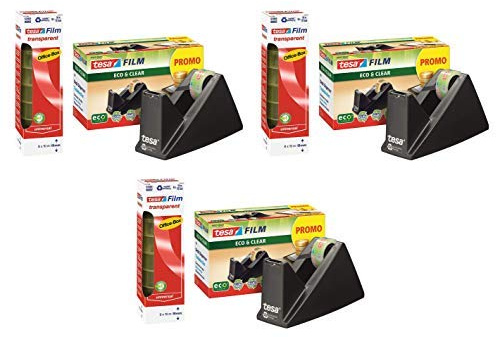 tesa Easy Cut® Tischabroller Economy ecoLogo®, inkl. 1 Rolle tesafilm® / Büro-Spar-Set 3X (Abroller + 8 Rollen extra)