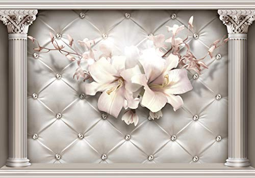 wandmotiv24 Fototapete 3D Effekt Säulen Blüten Diamanten, XL 350 x 245 cm - 7 Teile, Wanddeko, Wandbild, Wandtapete, Abstrakt Raumerweiterung M6100