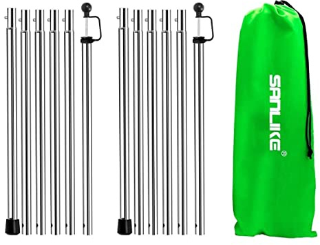 SANLIKE Edelstahl Teleskop Stützstange 240cm 2er Set für Zelte und Tarps | Ideal für Sonnensegel Vorzelte Markisen, rostfester Stahl, ersetzt alte Stangen, flexibel verstellbar für Outdoor Fans