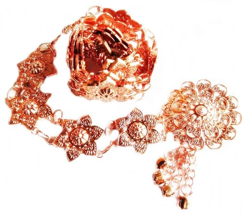 PunPund Belt Thai Rose Gold Plate Orchid Chud Thai Sabai Thai Thai Costume Women Wedding Thailand Traditional Chain Dress Dancing Ram Thai Length 40-41 Inches 1 Piece