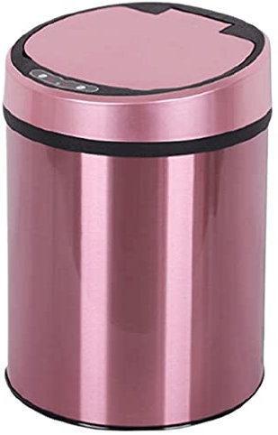 Trash Can of Automatic Touchless Infrared Motion Sensor,Round Garbage Can with Lid，Holds Waste， Stainless Steel Garbage Bin (Color : Pink)