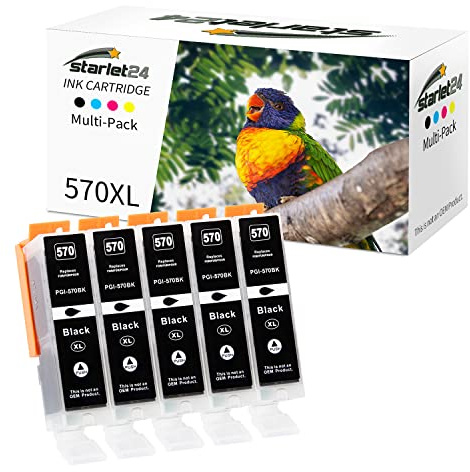 Starlet24 5X 570XL PGBK Kompatibel für Canon PGI-570 PGBK Tintenpatrone | für Pixma MG5700 MG5750 MG5751 MG6800 MG6850 MG7750 TS5000 TS5050 TS5055 TS6050 TS8050 TS9050 TS9055