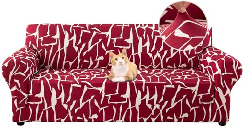 Jaotto Sofabezug 3 Sitzer Elastischer Stretch Spandex Sofa Überwürfe Sofahusse Antirutsch Waschbar Sofaschoner Couchbezug für Sofa mit Armlehne,Abstraktes Bordeaux