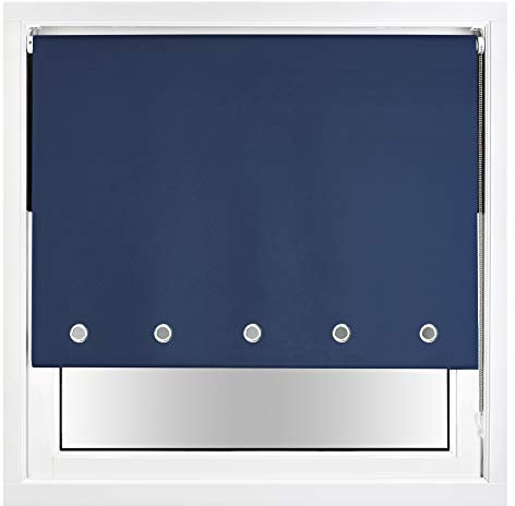 FURNISHED Verdunkelungsrollo mit runden Ösen und zuschneidbaren Metallbeschlägen - Marineblau, 85W x 210H cm