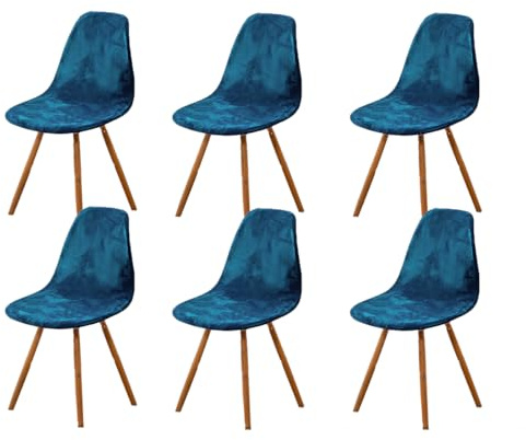 Highdi Housse de Chaise Scandinaves Lot de 6, Extensible Housse de Chaise de Salle à Manger, Velours Bleu Universelle Couverture de Chaise sans Accoudoirs pour Décoration de Salon Cuisine Maison