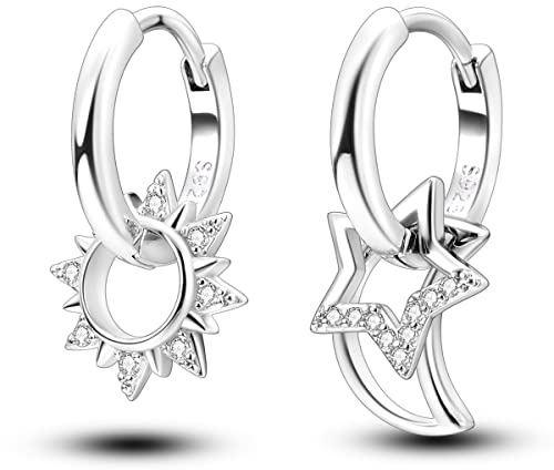 NARMO Hänge droppörhängen 925 sterling silver örhängen för kvinnor kubisk zirkon hänge måne och stjärna örhängen dröm catcher örhängen för kvinnor, Sterlingsilver, Kubisk zirkonia