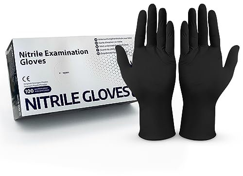 Hygiene100 Einweghandschuhe Schwarz, Nitrilhandschuhe XL, Einmalhandschuhe mit 100 Stück/Box, Handschuhe Einweg puderfrei, latexfreie Gummihandschuhe, Einweghandschuhe in S, M, L & XL verfügbar