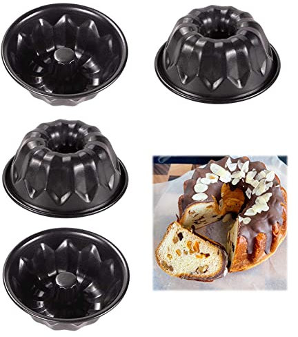 4 Stück Mini Gugelhupfform 12cm Gugelhupf Backform Rund Kuchenform Klein mit Antihaftbeschichtung für Gugelhupf, Kuchen, Muffin, Cupcake