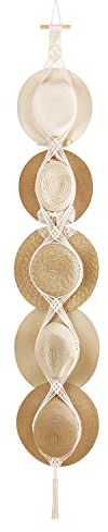 Dahey Macrame Hat Hangers, 5 Hats, Wood and Cotton, Wall Mount, 5 Hooks, Western Style, 20 lbs Capacity, Adult and Hat Lovers, Bedroom and Closet