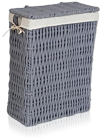 Lycce Wäschekorb mit Deckel 58 l Nischenwäschekorb Cotton Wäschekorb schmal Baumwolle grau (Gr. 2)