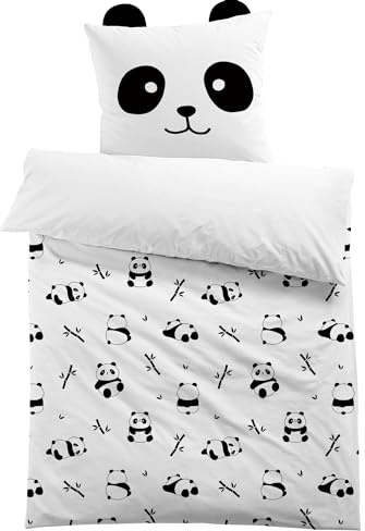 MUSOLEI Panda Bettwäsche 135x200 Mädchen Kinderbettwäsche Mikrofaser 3D Bettwäsche-Set Kinder Bettbezug 135x200 mit 1 Kissenbezug 80x80cm Geschenk für Kinderzimmer Einzelbett, Panda mit Ohren