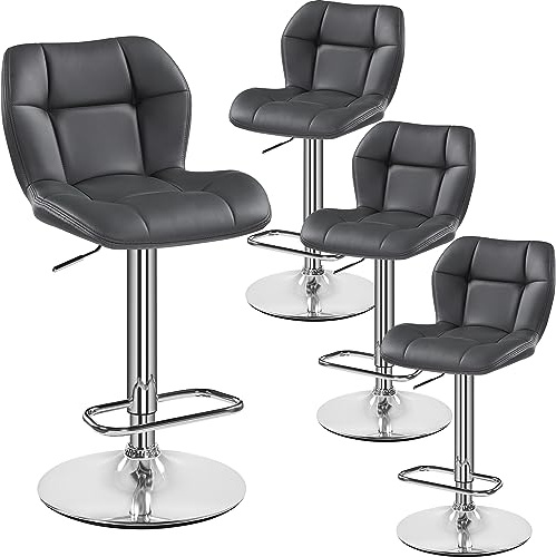 Yaheetech Barhocker 4er Set Höhenverstellbar 360°Drehbar Barstühle Küchenstühle mit Rückenlehne und Fußstütze, Barstuhl PU-Kunstleder Sitzhöhe 62,5 cm - 84,5 cm für die Küche, Grau | 360°Drehbar Küchenstühle, mit Rückenlehne und Fußstütze, Sitzhöhe 62,5 cm - 84,5 cm, für die Küche