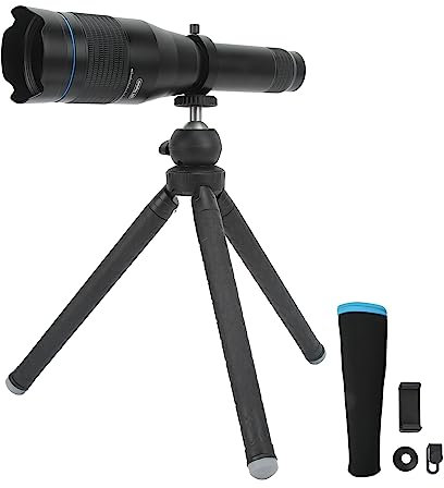 Cyrank Objectif D'appareil Photo De Téléphone Portable, Téléobjectif 60x Haute Définition Objectif à Grande Ouverture Téléobjectif De Téléphone Portable avec Trépied Smartphone Accessoire D'objectif