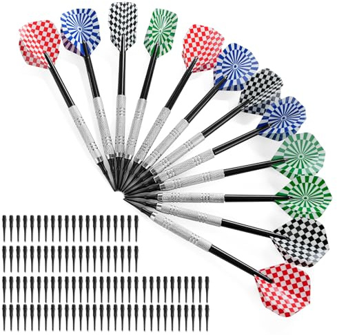 12 stycken dartpilar med plastspetsar Soft dart-set, med 100 plastdartspetsar för byte för elektronisk darttavla, professionell softdarts dartpil