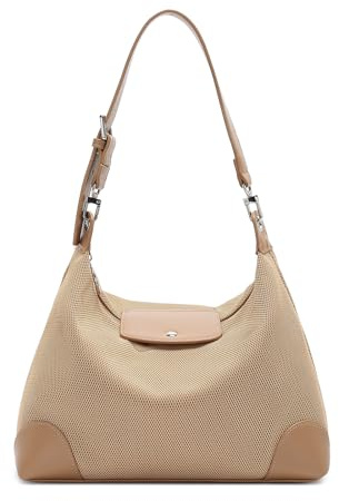 Miss Lulu Bolso hobo ligero de bolso de hombro multifuncional con herrajes blancos y correa de hombro desmontable (Caqui)