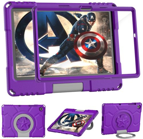 Kids Case for Samsung Galaxy Tab A11+ Plus 2025/A9+ Plus 11inch 2023 with Screen Protector, Mansiruyi Shockproof Galaxy Tab A11 Plus/A9Plus Case with Handle Stand for Samsung A11Plus/A9Plus - Purple