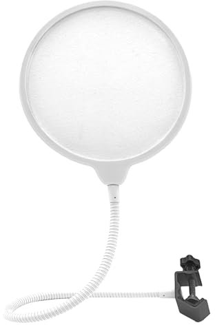 Filtre anti-pop Musiin pour microphone d'enregistrement, grand bouclier anti-pop double couche pour studio d'enregistrement, filtre anti-pop professionnel à col de cygne en métal flexible (Blanc)