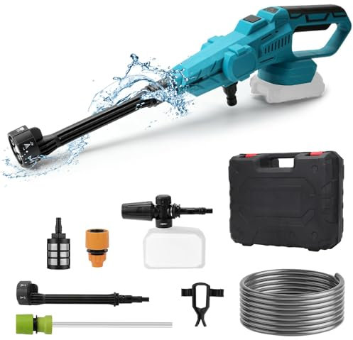 Akku Hochdruckreiniger Kompatibel mit Makita 18V Akku, 80 Bar Tragbarer kabelloser Mobiler Akku Hochdruckreiniger mit 6-in-1 Multi-Sprühdüse 5M Schlauch für Auto, Terrasse, Garten, Zaun (Ohne Akku)