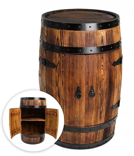 Bonanza Wood XL Hausbar Weinfass Exklusiv-Edition – Rustikaler Barschrank aus Kiefer (Palisander-Optik) 80x55cm – Mit Tau-Dekoration & geschmiedeten Ringgriffen – Handarbeit