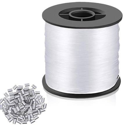 250M Nylonschnur, Starker Monofile Angelschnur Nylonfaden Transparent Reißfest 0.8mm Durchsichtiger Faden mit 120 Stück Aluminium Crimphülsen für Angel Basteln Schmuck Aufhängen