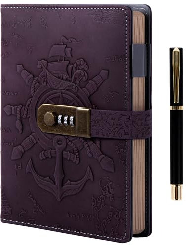 MGGAO Vintage Journal with Pen for Women Men-A5 Refillable Diary with Lock Organizer Planner for Work Office School-Hardcover Leather Notebooks Journaling Gifts