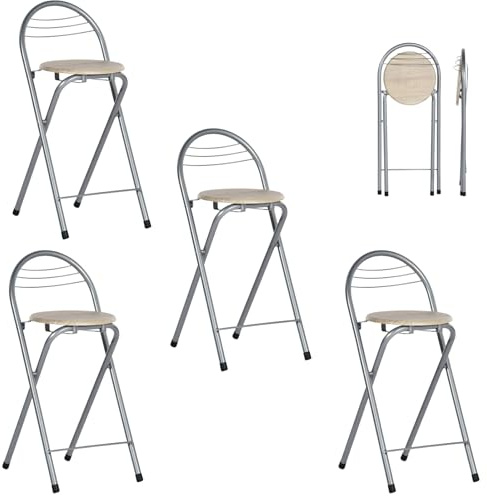 ZZINOKE Barhocker Klappbarer 4er-Set, Keine Montage Erforderlich,Tragbarer Outdoor Barhocker,Geeignet Für Küche,Bistro,Geschäft,Veranstaltungen im Freien, Sitzhöhe 61 cm (Holzmaserung und Silber)