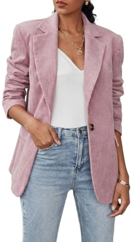 IDEALSANXUN Damen Cordblazer, Herbst, Winter, lässiger Blazer, Elegante Anzugjacken, Pink, M