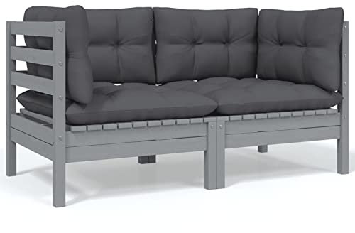 ShGaxin 2-Sitzer-Gartensofa mit Kissen, Gartenlounge, Garden Sofa, Balkonmöbel, Gartenmöbel, Loungemöbel, Grau Massivholz Kiefer