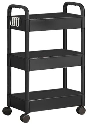 Generisch Mehrzweckwagen Rollwagen Organizer | Rollwagen Mit 3 Ebenen | Rollregal Mit Rollen Und Haken | Kunststoff Aufbewahrungswagen | Multifunktionswagen Utility Cart Für Küche, Badezimmer, Büro