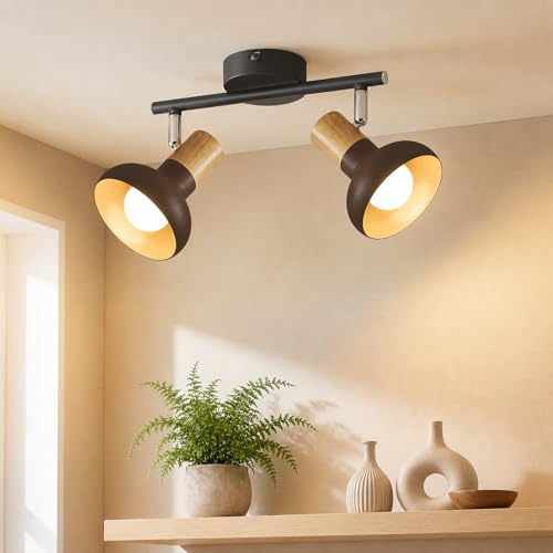 Deboola Deckenstrahler 2 Flammig Deckenleuchte Vintage - Deckenlampe Flur | Schwarz Deckenspots Industrial Strahler Innen E14 Metall 350°Schwenkbar Spots für Schlafzimmer Wohnzimmer(Ohne Leuchtmittel)
