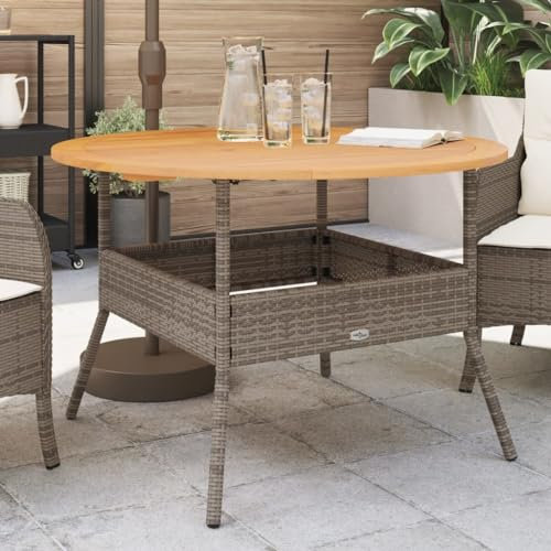 jiangboyue-368626 Table de jardin en polyrotin avec plateau en bois Gris Ø 110 x 71 cm