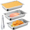 GOMETY Juego de 3 piezas para empanar de acero inoxidable, 26,5 x 16,5 x 6,5 cm, 1,7 l, cuencos para empanar con pinzas para empanar, acero inoxidable, carne, pescado, metal, bandeja para barbacoa