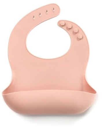 Jané Bavaglino in Silicone per Neonati, Arrotolabile, Impermeabile e ad Asciugatura Rapida, Regolabile 4 Posizioni, con Tasca Raccoglipappa, Senza BPA, Lavabile in Lavastoviglie, Rosa
