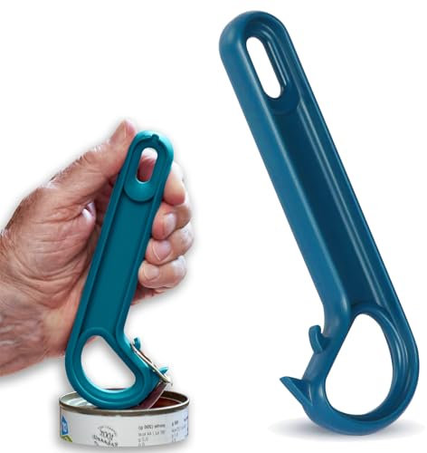 Zuring, apriscatole a forma di J, apribottiglie ad anello, per anziani, ergonomico, antiscivolo (blu)