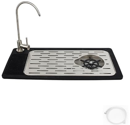 Jarra Rinser, Enjuagador de Vasos de Acero Inoxidable con Grifo, Lavavasos y Bandeja de Drenaje para Cafeterías, Restaurantes, 51x24 cm