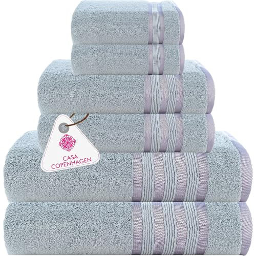 CASA COPENHAGEN Zero Twist, 6 Pezzi Asciugamani da Set, 100% Cotone, Grigio, 600 GSM, 2Bagni, 2Mani, 2Salviette Realizzato in Cotone Egiziano, Asciugamani di Lusso Ultra Morbidi per il Bagno