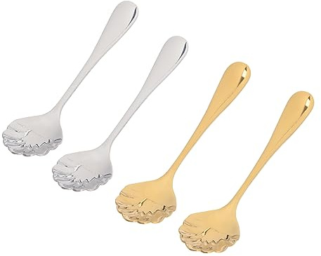 Cabilock Lot de 4 Cuillères à Dessert en Acier Inoxydable Or, Tête Ronde Lisse, Design Créatif et Pratique pour Thé Chaud ou Café