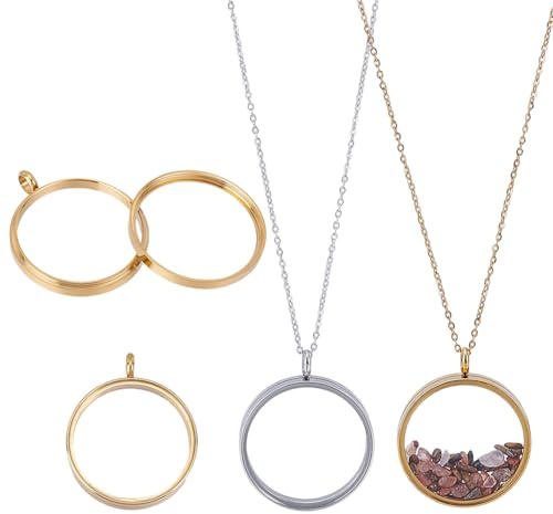 UNICRAFTALE 2 set 2 färger rostfritt stål medaljong hänge glasmedaljong platt rund minne foto hänge halsband kristall fotoram med kedjehalsband för halsband smyckestillverkning 29 mm