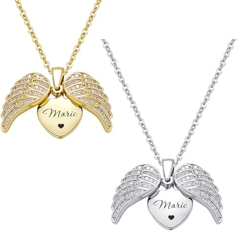 GBTROEY Collar Personalizado Alas De Angel, Collar Con Nombre Grabado Colgante Alas De Angel De La Guarda Joyas Regalo Día De La Madre Para Mamá Mujer