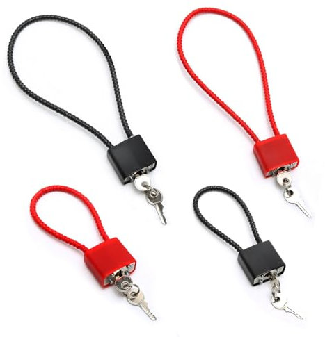 WEFHEF 4 Pz Lucchetti con Chiavi e Corda in Acciaio,Lucchetti Lunghi a Gancio,Lucchetto Flessibile con Chiavi,Lucchetto ad Arco Lungo per Valigie, Cancelli, Moto, Armadietti (Nero, Rosso)