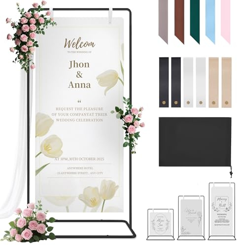 Hochzeits-Willkommensschilder-Ständer – verstellbare Staffelei für Hochzeitsschilder, Ständer und Sitztafeln, Metall-Staffelei für Schilder, Empfang, schwarz, Willkommensschild-Halter für Party