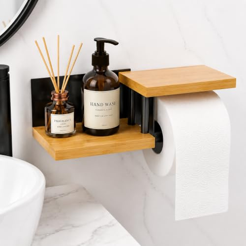 Klopapierhalter Ohne Bohren, Toilettenpapier Aufbewahrung Wc Rollenhalter | Toilettenpapierhalter Holz Mit Ablage Schwarz Klopapier Aufbewahrung Mit Ablage Und Handy Ablage