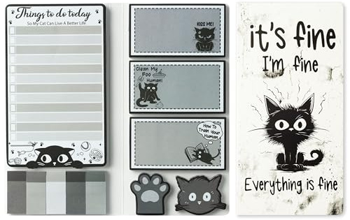 GROBRO7 Lustiges Katze Haftnotizen Set - 550Blatt Schwarze Katze Niedlicher Cartoon Selbstklebende Notizblöcke, Everything is Fine Niedlich Paw Geformt für Halloween Party Schule Heimbüro Geschenk