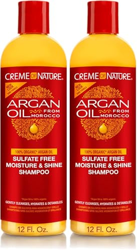 Creme of Nature Argan Oil, Shampoing Hydratant à l’Huile d’Argan du Maroc, Shampooing Nettoyant et Nourrissant, Soin des Cheveux Bouclés Frisés Crépus, Sans Sulfates - Flacon de 355ml