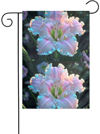 BROLEO Mât de drapeau de jardin imprimé lys blanc double face 30,5 x 45,7 cm