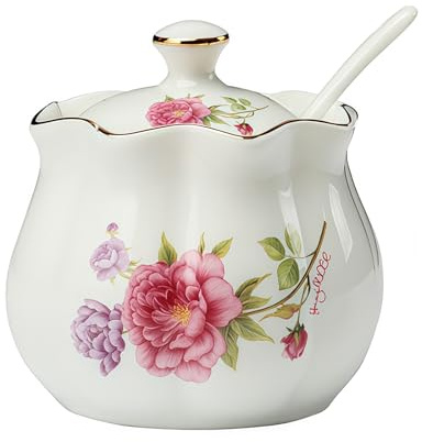 Zuccheroiera con coperchio e cucchiaio da 280 ml, contenitore per zucchero per bar del caffè, zuccheroiera in ceramica