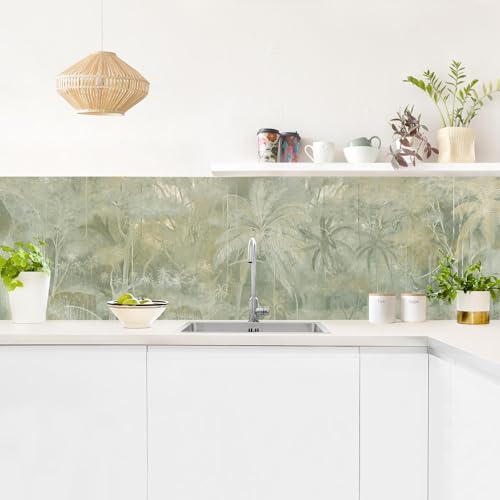 micasia Crédence de cuisine adhésive imperméable forêt sans joint revêtement mural jungle film rigide mat vert fond de hotte style vintage 2307 (245x70cm)