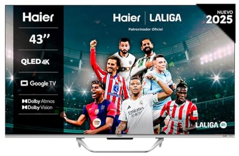 Haier QLED 4K UHD H43Q80FUX - 43, Smart TV, Google TV, Dolby Atmos y Dolby Vision, HDR 10+, Smart Remote Control, Google Assistant, Bluetooth 5.1, DBX TV, HDMI 2.1 x 4, Sin Marcos, 2025