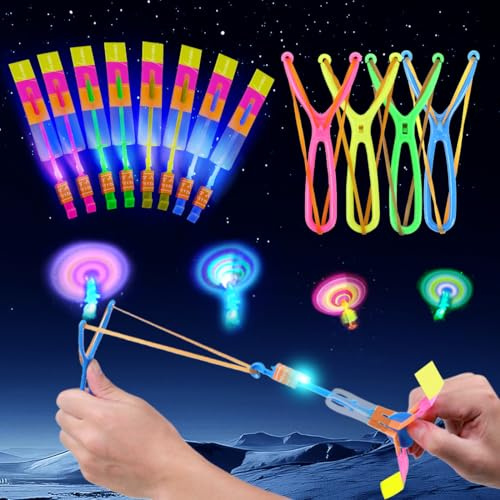O-Kinee 20 Piezas LED Lanzador de Cohetes,Luminosos Tiradores De Helicóptero,Juguete De Tirachinas, Juguete Aire Libre Niños Fiesta de Cumpleaños Regalo