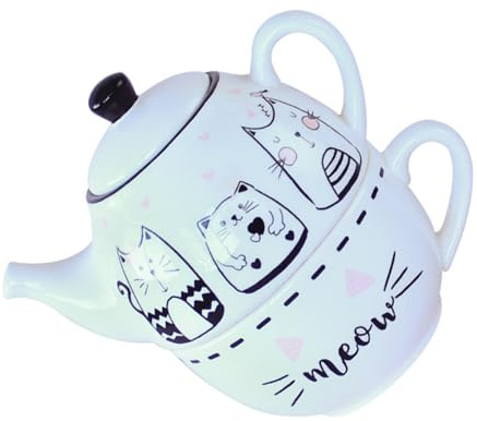 CONGARTENO Tetera Taza Incorporada de Cerámica Estampados de Gatos para Amantes del Té, Diseño Creativo y Elegante Adecuado para Oficina y Ocasiones Obsequios